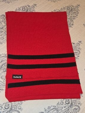 Hurley Red and Black Striped Knit Scarf